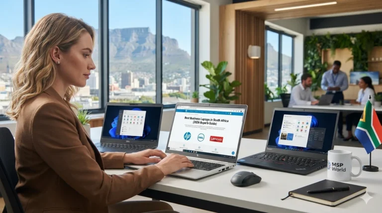 Business professional working on a laptop in a South African office